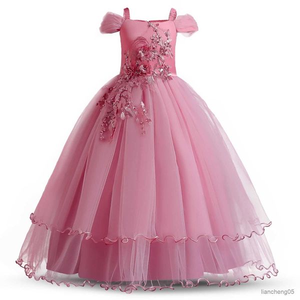 Mädchenkleider Kinderhochzeitskleider für Mädchen Elegante Blume Langes Baby-Weihnachtskleid Vestidos Infantil Größe 6 12 14 Jahre R231031