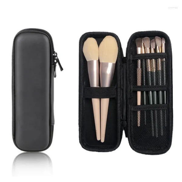 Borse per cosmetici Custodia per pennelli per trucco da donna Borsa piccola nera pura Organizer per penne per rossetto Scatola per strumenti di bellezza Custodia con cerniera lunga