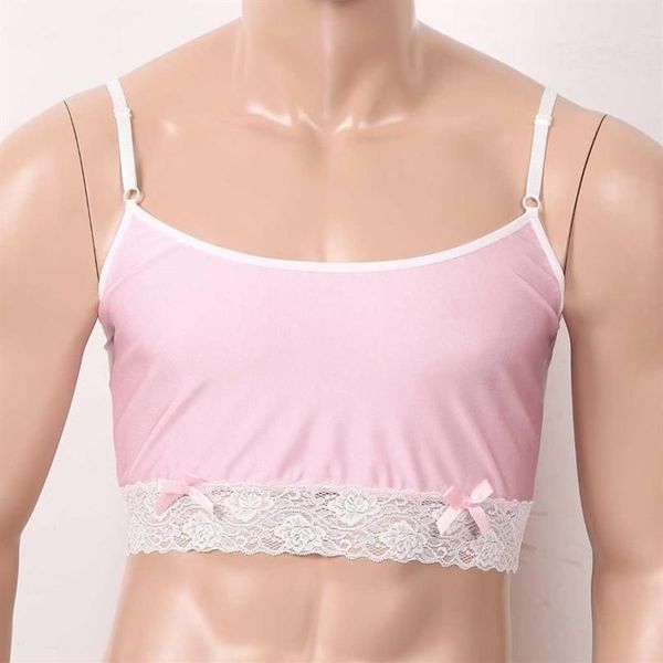 BHs Sets Dessous Herren Porno Seidiger BH Top Spaghettiträger Tief U Camisoles Weste Sissy Crossdresser Crop Tops Sexy Lenceria Gay T281V