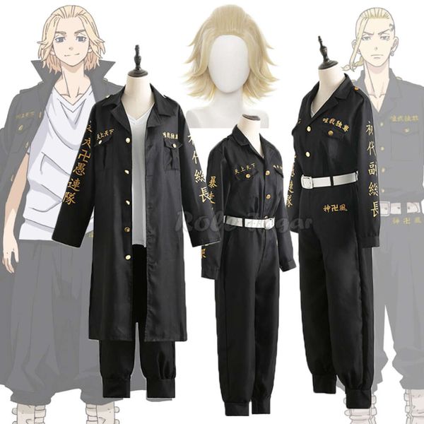 Anime Revengers Sano Manjiro Costume Cosplay Tokyo Manji Gang Mikey Uniforme Giacca Nera Mantello Parrucca Festa di Halloween NUOVO