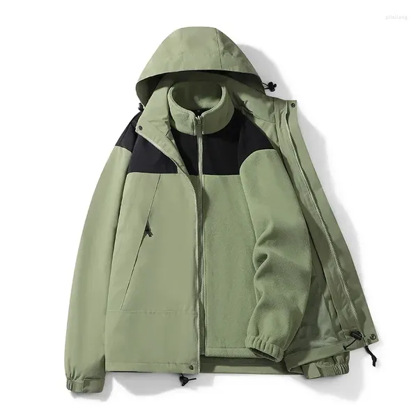 Trench da uomo Harajuku Giubbotto bomber 3 in 1 in due pezzi Uomo Donna Outdoor Impermeabile Giacca a vento antivento Cappotto con cerniera con cappuccio Militare