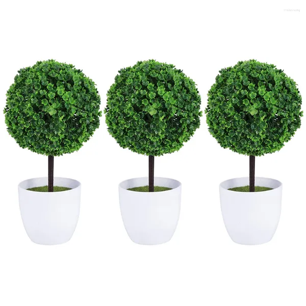 Flores decorativas 3 pçs vaso falso bola de cereja plástico verde falso plantas interiores realista bonsai desktop ornamento decoração imitação