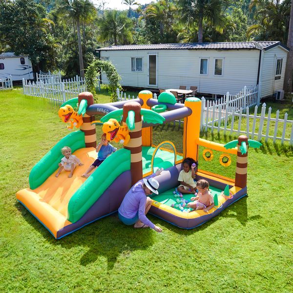 Attrezzatura da gioco all'aperto per bambini Buttafuori gonfiabili Scivolo Jumper Castello Casa di rimbalzo I bambini che saltano con il ventilatore Ball Pit Rimbalzante Playhouse al coperto Dinosauro di cocco