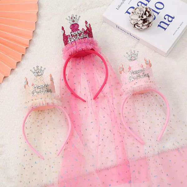Kapaklar Şapkalar 1 Pc Crown Cone Gazlı Headband Prenses Stil Doğum Günü Partisi Sapak Pullu Mutlu Saç Aksesuarları Bebek Kız Hediye 231030