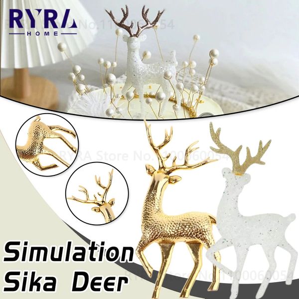 Dekoratif Nesneler Figürinler 3D Yapay Simülasyon Sika Deer Ren Geyiği Peri Masalı Bahçe Sahibi Heykel Ev Elk Kabine Kek Noel Dekorasyonu 231030