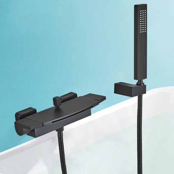 Cabeças de chuveiro do banheiro preto cachoeira torneiras banheira misturadora fria banho montagem na parede escondida banheira torneiras 231030