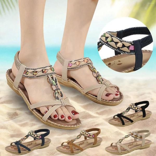 Sandalen Sommer Mode Frauen Casual Offene spitze Flache Strass Bequeme Weiche Unterseite Atmungsaktive Elastische Keil Für Tanga