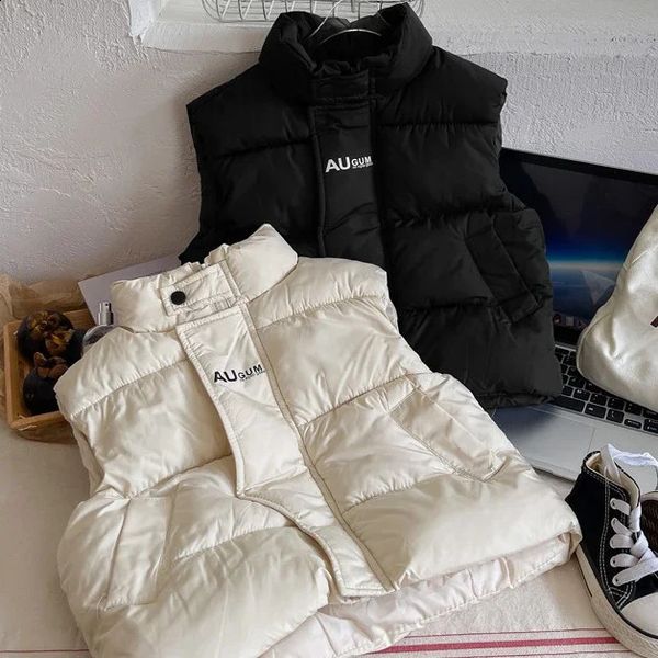 Weste Kinder Mädchen Winter Baumwolle Gepolsterte Weste Kinder Unten Einfarbig Zipper Outwear Warme Verdicken Baby Kleidung für Jungen 231030