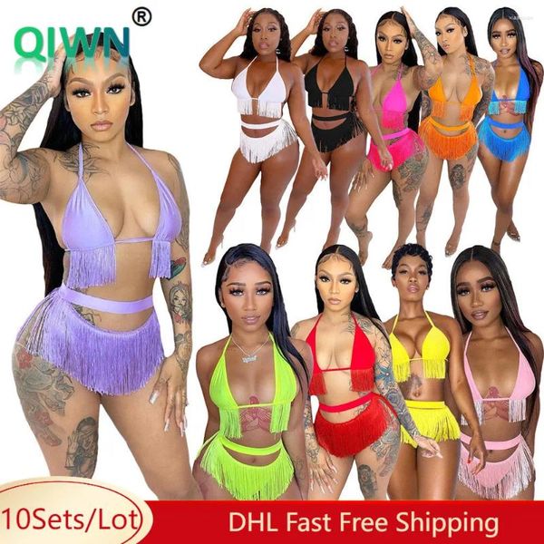 Damenbadebekleidung 10 Sets Bulk Großhandel Quaste Bikini Set Frauen Sexy Lace Up Halter BH Slips Zweiteiler Bade Sommer Strand Badeanzüge 9869