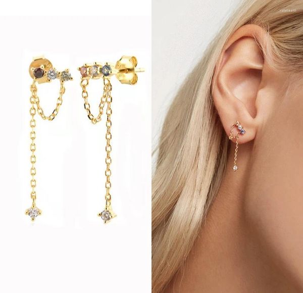 Baumeln Ohrringe Trend Lange Draht Quaste Gewinde Kette Tropfen Frauen Gold Farbe Zirkon Hängen Koreanische Ohrring Hochzeit Mode Schmuck