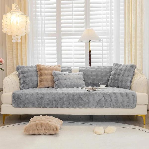 Cadeira cobre inverno espessamento de pelúcia capa de sofá almofadas quentes couro l forma encosto braços antiderrapante sala de estar sofá