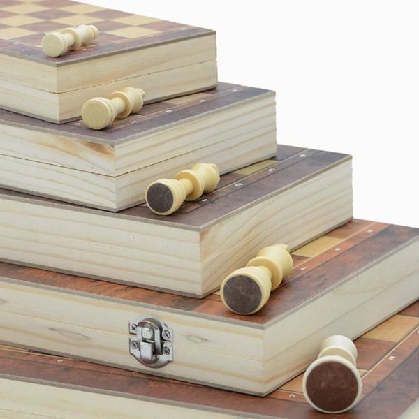 Jogos de xadrez dobrável caixa de armazenamento de madeira internacional conjunto de xadrez gamão damas jogos de viagem tabuleiro rascunhos entretenimento mini jogo de tabuleiro 231031