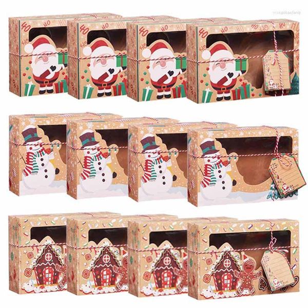 Envoltório de presente 3/6 / 12pcs Caixas de biscoitos de doces de Natal Caixa de papel Kraft Embalagem estilo europeu Sacos de deleite Santa Snowman Xmas Bag