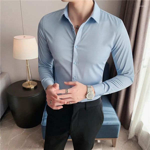 Camisas de vestido masculinas BHRIWRPY Primavera para homens estilo britânico Slim Fit Work Wear manga comprida