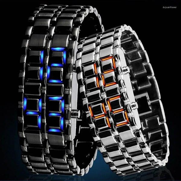 Relógios de pulso amantes assistir moda legal led metal relógio de pulso digital elegante relojes retângulo de aço inoxidável relógios kol saati relógio