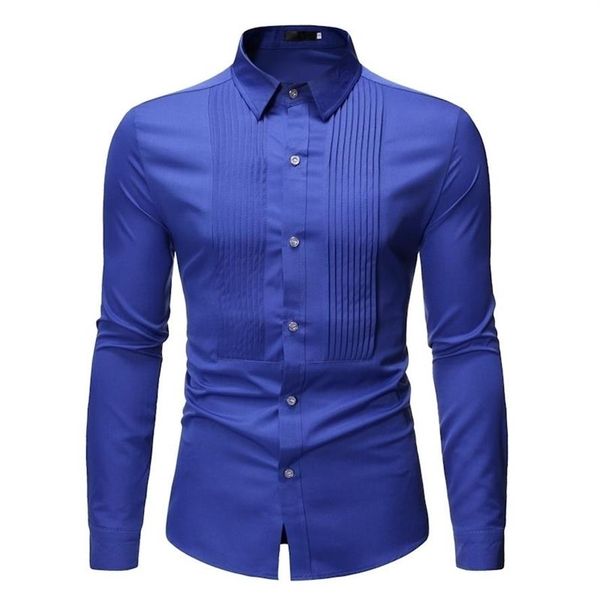 Royal Blue Casamento Smoking Camisa Homens Marca Moda Slim Fit Manga Longa Mens Vestido Camisas Business Casual Chemise Homme 210325202B