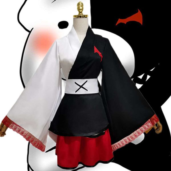 Anime Danganronpa Monokuma Cosplay Kimono Schürzen Kleider Dangan Ronpa Party Halloween Kostüme Perücke für Frauen C90C17