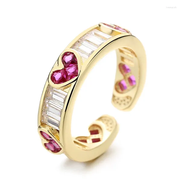 Cluster Ringe 2023 Kpop Rosa Kristall Liebe Herz Offener Ring Für Frauen Hochzeit Luxus Einstellbare Vintage Mädchen Ästhetische Schmuck Zubehör