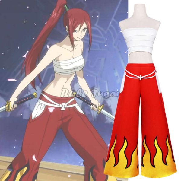 Costume cosplay anime giapponese Fairy Tail unisex Erza Scarlet reggiseno pantalone set uniformi parrucche cosplay di feste di Halloween
