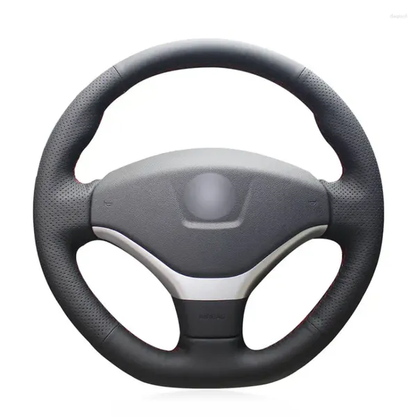 Capas de volante costuradas à mão preto PU couro artificial envoltório de carro para 308 2012-2014