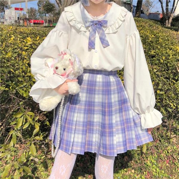 Frauen Blusen Japanische Süße Mädchen Hemd Kawaii Puppe Kragen Lolita Langarm Student Jk Uniform 2023 Herbst Weiß Top blusas Mujer