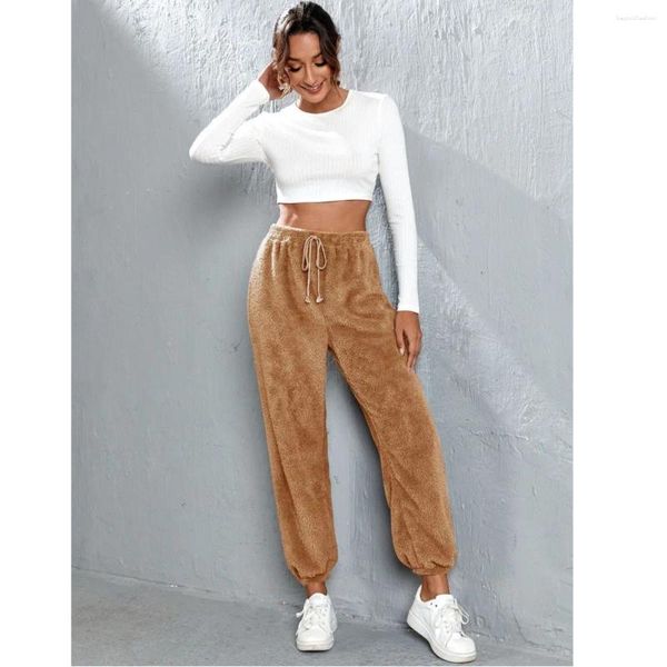 Pantaloni da donna Autunno Inverno Caldo Peluche Spessa Pelliccia in pile Jogging Donna Casual Pantaloni larghi a gamba larga Streetwear Cashmere