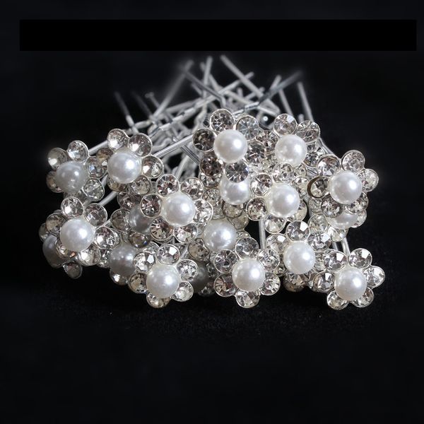 Gelin Saç Çatal Pimi U Klipli Elmas İnci Çiçek Saçkop Headdress Rhinestone Süsleme 20 PCS Kutular