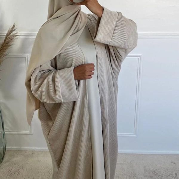 Abbigliamento etnico Cappotti Abaya aperti in velluto a coste all'ingrosso Kimono autunno inverno Kimono caldo spesso di alta qualità Abito da donna musulmana islamica