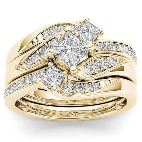 Fedi nuziali Classic Princess 3 pezzi Set fascino oro rosa zircone anello di fidanzamento regalo di anniversario nuziale per le donne gioielli di moda288U
