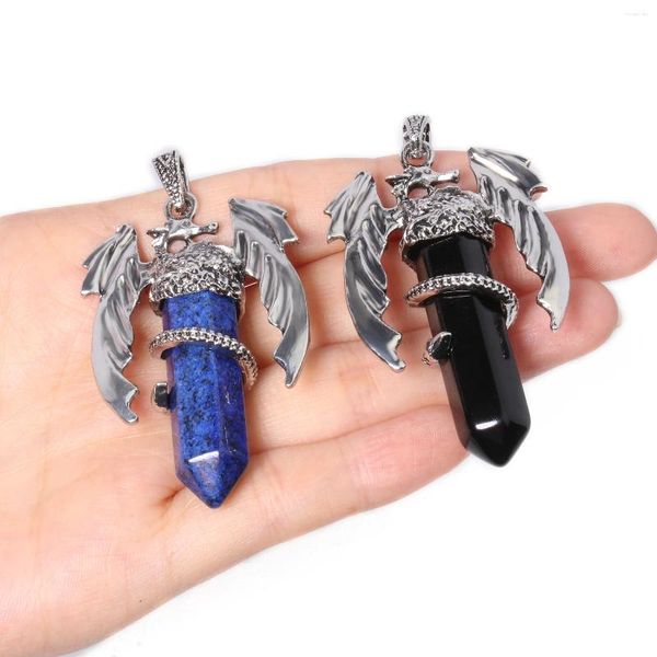 Colares Pingente 1 PCS Dragão Cap Gota Hexágono Forma Natural Ametista Turquesa Lapis Lazuli Encantos Para Fazer Jóias DIY Colar