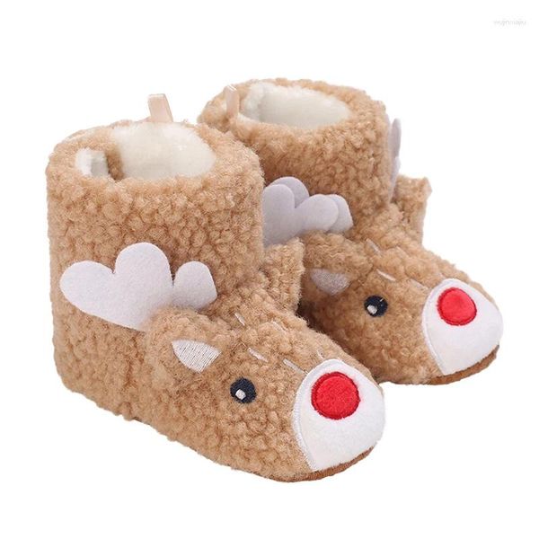 Botas 0-12 meses bebê sapatos de Natal sola macia desenhos animados elk antiderrapante primeiro walker infantil para o inverno