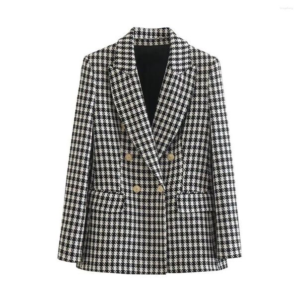 Ternos femininos blazers para mulheres elegantes roupas femininas houndstooth jaquetas botões de luxo casacos blazer terno casaco