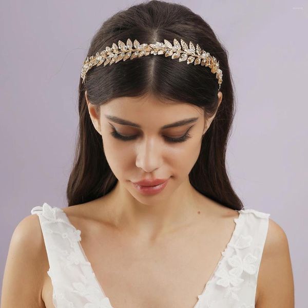 Fermagli per capelli Foglie di metallo Fasce lunghe Strass di cristallo Matrimonio Accessori da sposa per donna Fasce per capelli in oro color argento Gioielli per la testa