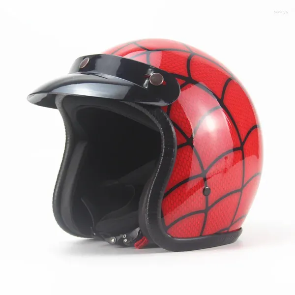 Motosiklet Kaskları Kask Örümcek Web Retro Basit Yarı Açık Yüz Cascos Para Moto Aksesuarlar Kahraman 2058