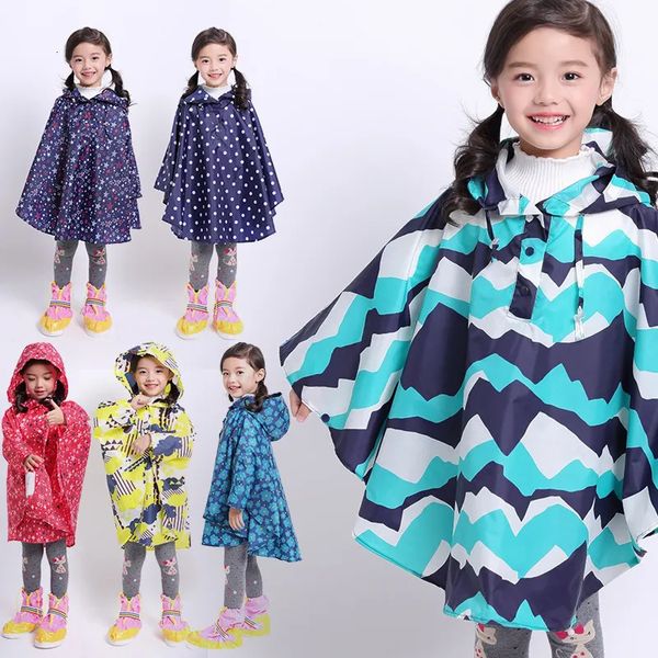 Engrenagem de chuva crianças elegante poncho casaco impermeável para meninas meninos capa casaco com capuz desgaste impresso fino jaqueta de chuva 231031