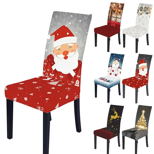 Capas de cadeira para o Natal Papai Noel Capa de jantar Stretch Kitchen Room Seat Case Xmas Slipcover Home Decor