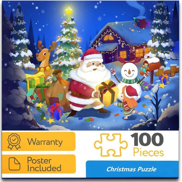 Brinquedos de inteligência 100pcs Santa Christmas Jigsaw Puzzle os presentes que contam Diversão Aprendizagem Brinquedo Educacional Presentes de Natal para o Tempo da Família 231031