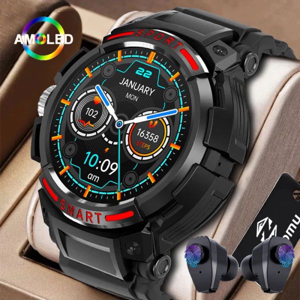 Высокое качество 3 в 1 мужские умные часы с наушниками TWS AMOLED Bluetooth-гарнитура умные часы с динамиком трекер музыкальные спортивные часы