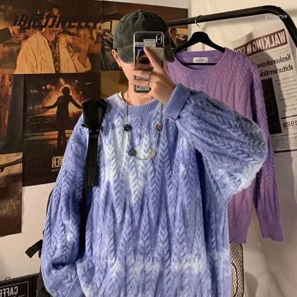 Женские свитера, винтажный свитер оверсайз с принтом тай-дай, теплые толстые фиолетовые пуловеры с рукавами «летучая мышь», топы BF, трикотажная верхняя одежда