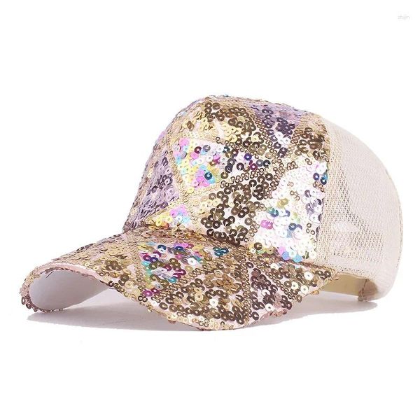 Bonés de bola ajustável glitter malha boné de beisebol lantejoulas bordados chapéus para mulheres e meninas adolescentes snapback