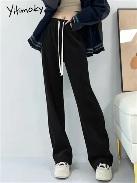 Женские брюки 2023, эластичная талия на шнурке, женские корейские мешковатые брюки с высокой талией, весна-лето, офисные женские повседневные длинные брюки