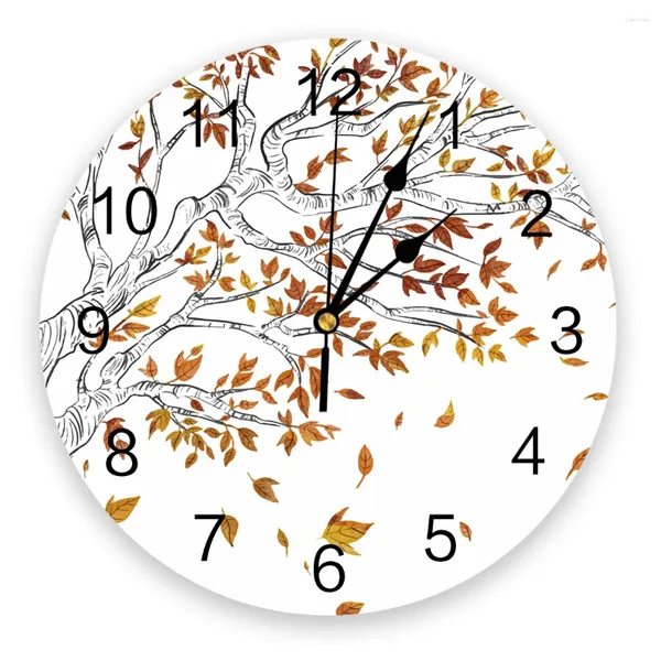 Wanduhren, gelbe Blätter, fallen im Herbst, PVC-Uhr, Wohnzimmer-Dekoration, modernes Design, Heimdekoration, digital