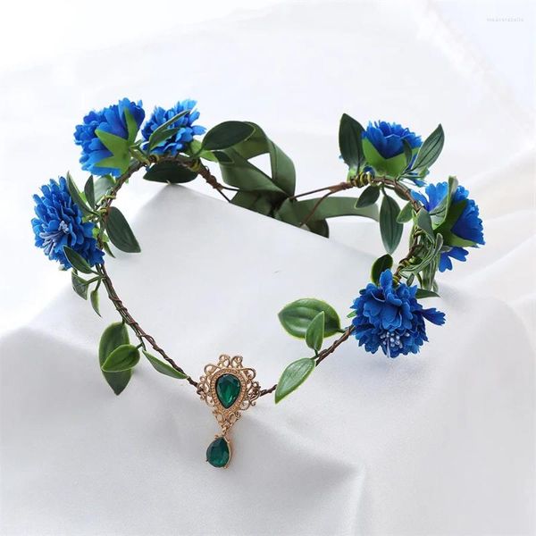 Haarspangen Krone Blätter Wassertropfen Tiara Hochzeit Braut Damen Künstliche Blume Strass Party Prinzessin Elf Band Zubehör