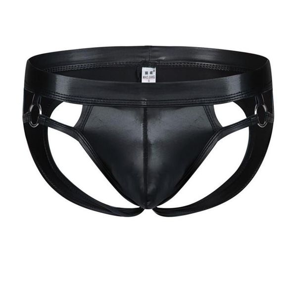 Cuecas gay homens roupa interior capa de couro mens briefs bikini g-string tanga sexy erótico pênis tangas corda homme266r