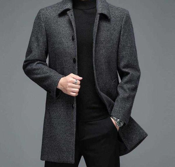 Trench da uomo invernali Giacche da uomo e business casual Cappotto lungo di lana da uomo Colletto rovesciato Misto lana