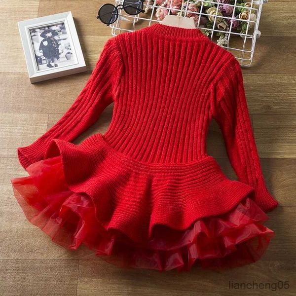 Vestidos de menina de manga comprida vestido de inverno para meninas de 3 a 8 anos 2023 novas roupas de suéter de malha vermelho vestido de festa de Natal para meninas fantasia infantil R231031