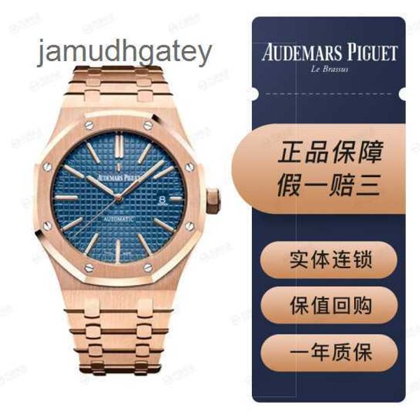 AP Swiss Relógios de pulso de luxo 15400OR.OO.1220OR.03 Royal AP Oak Series Rose Gold Blue Plate Relógio de pulso mecânico automático masculino 0G2Y