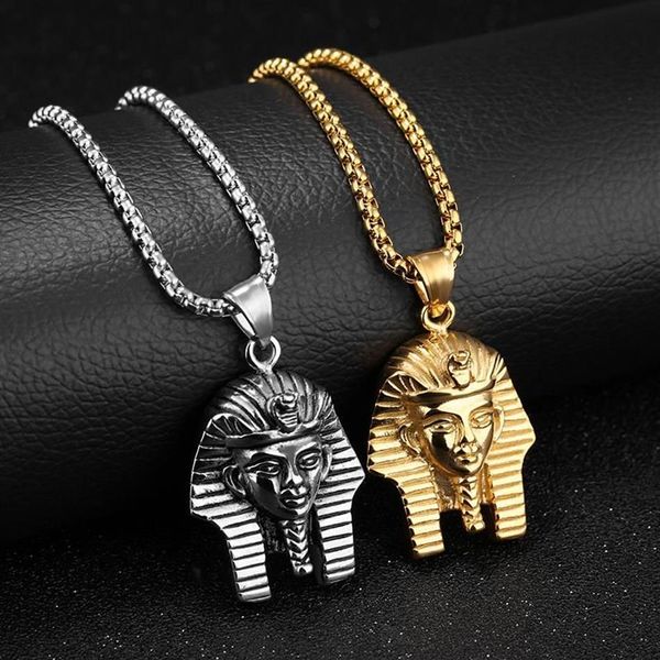 Colares Pingente Hip Hop Rock Ouro Prata Cor Aço Inoxidável Faraó Egípcio Tutankhamun Colar Para Homens Jewerly Com 24quo292d