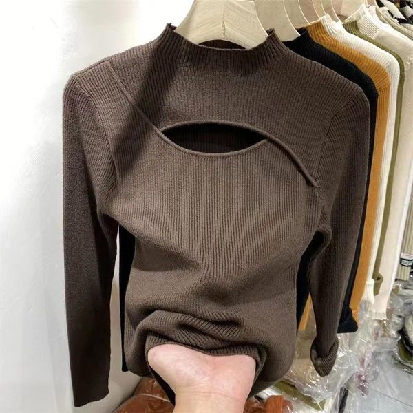 Frauen Pullover Koreanische Mode Pullover Für Frau Hälfte Rollkragen Kleidung Langarm Bodenbildung Shirt Frauen Herbst Aushöhlen Pullover