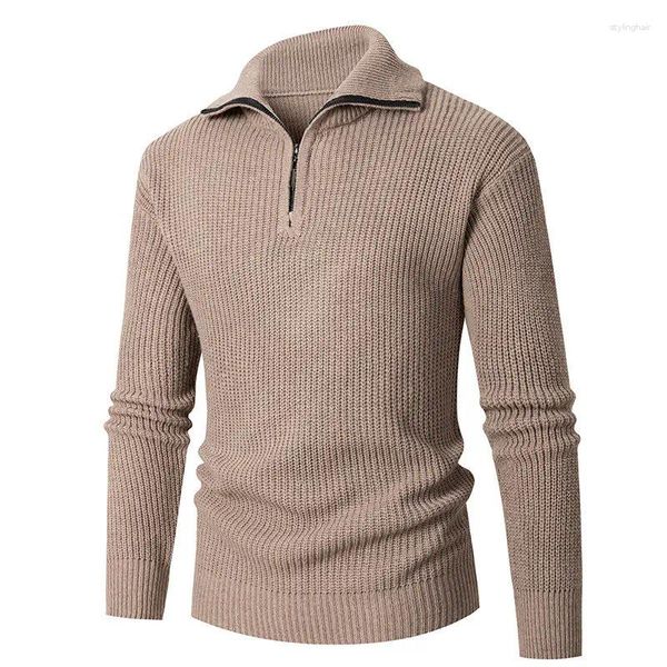 Herrenpullover Herbst und Winter Strickwaren Slim Fit Bottom Shirt Revers Half Zip Solid Color Top